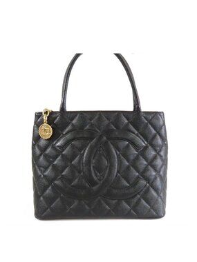Chanel Reissue Tote Bag Black Gold Caviar Leather Quilted CC Logo